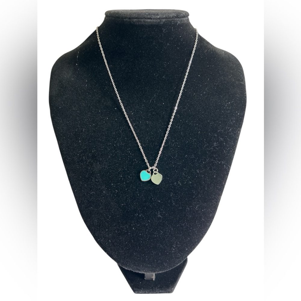 Fashion Silver Tone 2 Heart Pendant Necklace